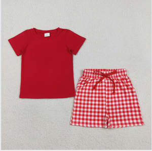 Ensemble de shorts à carreaux rouges pour petits garçons BSSO1884 - Product Image 1