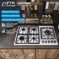 Kompor Gas Tanam Stainless Steel Lima Tungku Berkualitas Tinggi untuk Dapur Rumah Tangga, Menggunakan LPG/Gas Alam