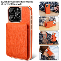 Portefeuille en cuir orange et étui pour téléphone portable pour iPhone 16 Pro Max sangle à bandoulière avec artisanat spécial galvanoplastie