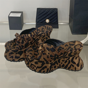 Nouvelles sandales compensées confortables à talon épais et nœud, imprimé léopard, à bride unique, pour femme, idéales printemps-automne - Product Image 6