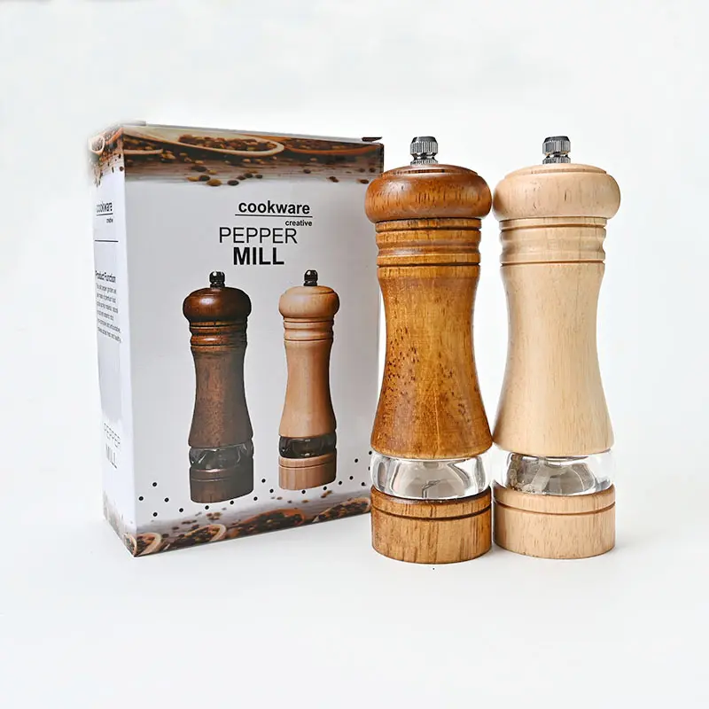 Hand Pepermolen 6Inch Hout + Acryl Zout En Peper Shakers Grinder Droge Spice Grinder Met Keramische Kern