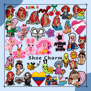 Nueva llegada popular DIY dibujos animados <span class=keywords><strong>Karol</strong></span> <span class=keywords><strong>G</strong></span> Logo zuecos encantos personalizados decoraciones de zapatos para la venta al por mayor - Product Image 1