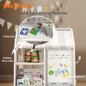 Casetta Gioco Multifunzionale in Plastica per Bambini con Lavagna e Blocchi da Costruzione, Spazio Gioco Portatile per Interni per Bambini Piccoli - Product Image 2