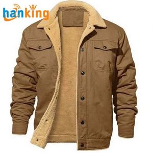 Nouvelles vestes d'automne et d'hiver pour hommes, rembourrées en coton, élégantes, décontractées, couleur unie, coupe-vent, en denim, col à revers, manteau épais et chaud - Product Image 2