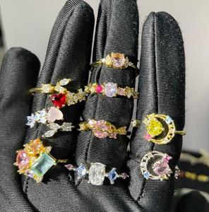 Custom Different Design & Color Zircon Rings Heart Star <b>Moon</b> Square Mixed Cut <b>Crystal</b> Stackable Fashion Ring Bulk For Gift - Product Image 2
