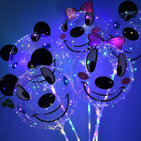 Ballon Bulle Gonflable en TPU de 20 Pouces, Ballon Bobo Bulle Transparent à Col Large, Motif Mignon de Dessin Animé, avec Lumière LED et Bâton