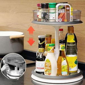 2 Tier Multipurpose Height Adjustable Rotating Lazy Susan Turntable Spice Rack <b>Organizer</b> Cabinet - Product Image 2