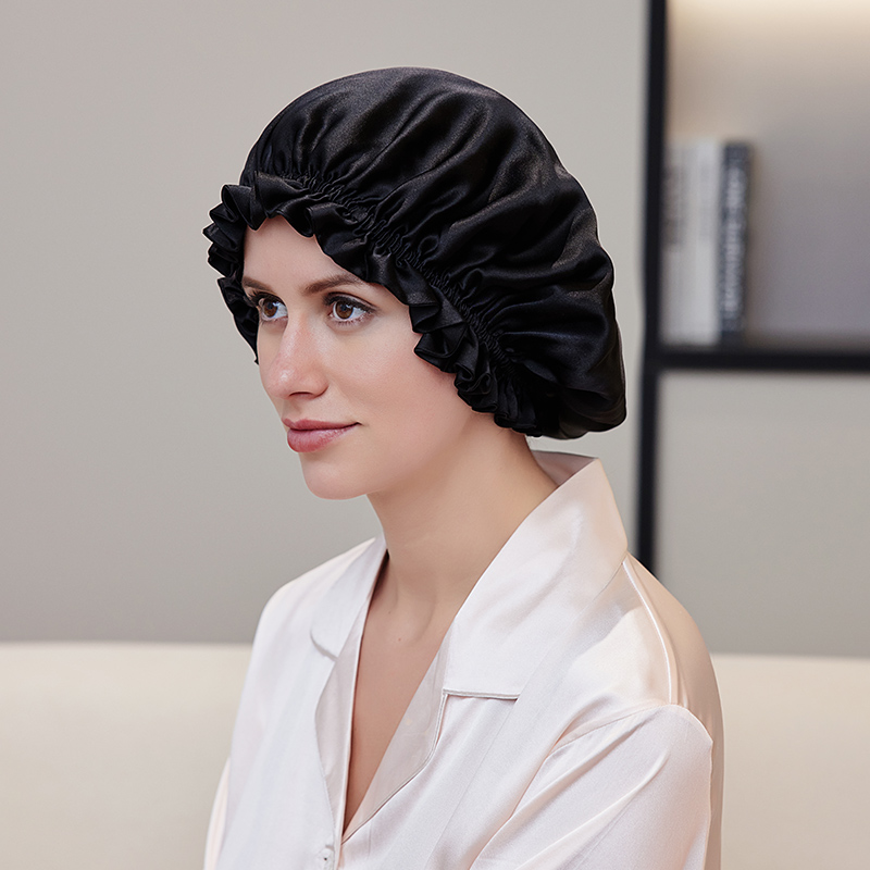 Double layer Silk Black Bonnet