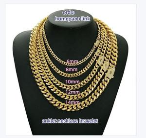Tobillera, Pulsera, Collar y Gargantilla de Moda Estilo EE. UU. Joyería de Oro de 14k Cadena de Eslabones Cubanos Dorada Estilo Miami de 6mm a 14mm Unisex - Product Image 5