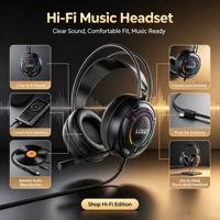 Casque de jeu filaire circum-auriculaire audiophile OEM ODM avec contrôle tactile et son surround Hi-Fi