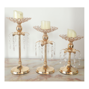 LK20190906-48 <strong>Brass</strong> Color Lotus Design Crystal Candle Holder <strong>Candlestick</strong> for Wedding Decoration - Product Image 1