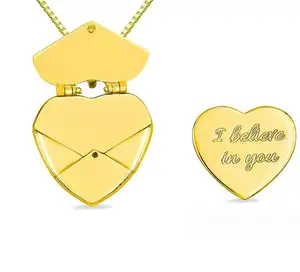 Kişiselleştirilmiş özel logo 18k altın kaplama kalp madalyon mesaj zarf kolye kolye kadınlar için trend takı