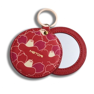 Custom Round Shape Cosmetic Pocket PU Leather Vanity Mirror Keychain Decorative Mini Mirror - Product Image 5