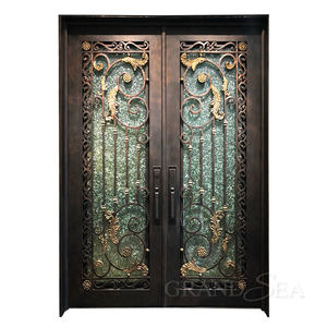 Porte d'entrée principale de villa vintage, grille décorative de luxe, double porte d'entrée en fer forgé - Product Image 3