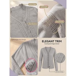 Womens <b>Cardigan</b> Sweaters Long Sleeve Casual Button Down V Neck Open Front Hollow Lightweight Knit Clothes 2026 - Product Image 4