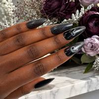 Faux ongles à presser en forme de cœur amande œil de chat, ongles artificiels noirs magnétiques à paillettes métalliques, vente en gros personnalisée OEM ODM