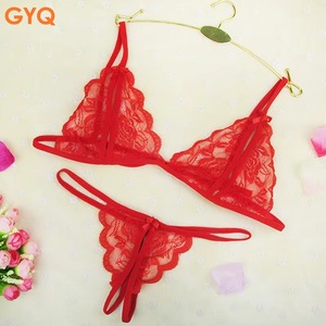 GYQ Set Intimo Sexy da Donna per Luna di Miele, <span class=keywords><strong>Reggiseno</strong></span> e Mutandine, in Pizzo <span class=keywords><strong>Trasparente</strong></span> Sottile con Fiocco, Non <span class=keywords><strong>Trasparente</strong></span> al Punto di Vista della Trasparenza, Vendita all'Ingrosso - Product Image 1