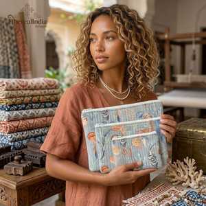 Set de Bolsas Acolchadas Sea Life con Estampado Oceánico, Bolsas de Maquillaje de Algodón, Organizador de Cosméticos de Viaje - Product Image 1