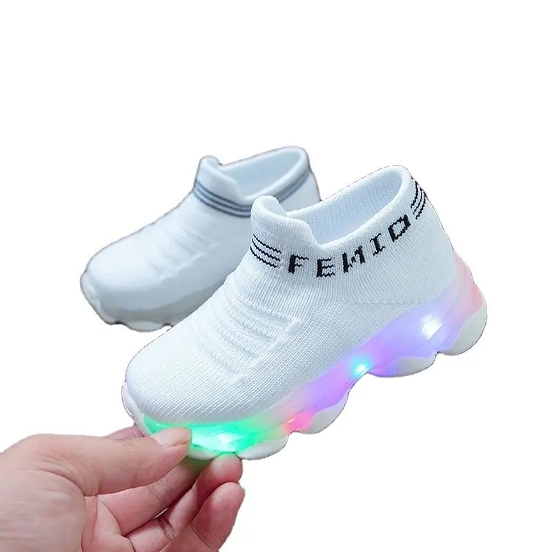 Boîte à chaussures étanche en Fiber optique pour enfants, chaussures pour bébés, Led lumineuses, boîte à chaussures pour enfants avec lumière clignotante Led garçons filles chaussures OEM