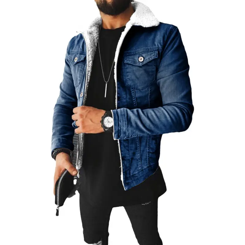 OEM en çok satan yün astar kalın stil moda rahat erkekler Denim ceket
