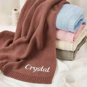 Personalised Knit <b>Blanket</b>, Soft and Breathable, Customised Cellular <b>Blankets</b> with Embroidered Name, <b>Newborn</b> Gift - Product Image 1