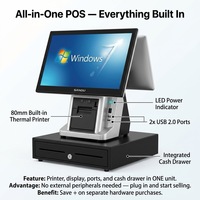 Sistema de Punto de Venta (TPV) SANDU 2024 Directo de Fábrica, Terminal de Caja Registradora de Escritorio Plateado con Pantalla Cuadrada de 15.6 Pulgadas, Wi-Fi 6 de Calidad