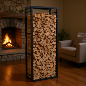 Support à bois de chauffage 19,7x11x52 pouces en fer noir thermolaqué, style moderne, pour rangement de cheminée - Product Image 2