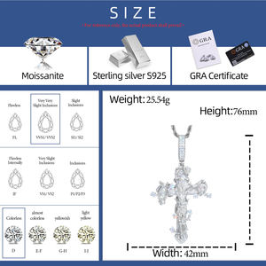 Hip Hop Kreuz Serie Religiöser Schmuck 925er Sterlingsilber VVS Moissanit Diamant Dornen Kruzifix Jesus Anhänger - Product Image 6