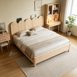 Minimalist Birch Wood Queen Bed <b>Frame</b> with Plywood Panel Design and Storage Drawers - Product Image 1