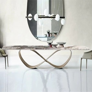 Phong cách Retro cao cấp ánh sáng thiêu kết đá thiết kế đơn giản nhà hàng thép không gỉ Nhà Bàn ăn vuông - Product Image 1