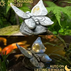 Decoración de Jardín Encantado con Luz Solar, Arte Animal Pintado a Mano, Mariposa de Resina Luminosa para Exteriores, Adorno para Patio y Jardín de Rocas - Product Image 3