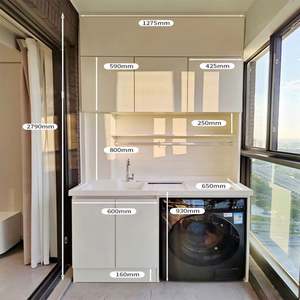 Mueble de Madera para Lavabo de Balcón, Mueble Personalizado para Lavadora con Fregadero - Product Image 6