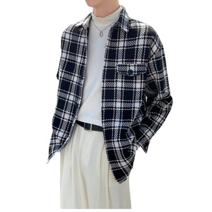 Camicia da uomo a quadri bianchi e neri di alta qualità, a maniche lunghe, primaverile e autunnale, elegante, spessa, per il tempo libero, taglie forti - Product Image 5