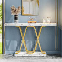 Table console moderne de luxe en faux marbre pour couloir, en bois doré, écologique, pour le rangement - Vente en gros