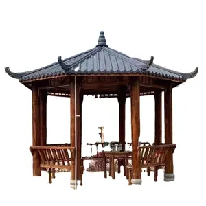 Stile antico cinese giardino gazebo padiglione in legno esterno tradizionale