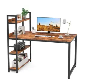 Mesa de estudio de oficina con estantes de almacenamiento, estación de trabajo de ordenador con estructura metálica recubierta de polvo