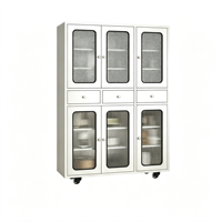 Armoire de rangement métallique sur roulettes, autoportante, pour cuisine, avec portes en acier inoxydable à mailles cannelées, 3 tiroirs, haute, moderne