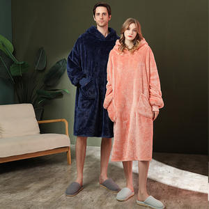 Custom Logo Winter Oversized Fluffy Fleece Flannel Coral Soft <strong>Snuggie</strong> <strong>Hoodie</strong> Blanket Pajamas - Product Image 1
