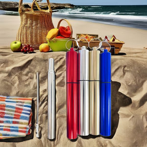 Juego de pajitas telescópicas plegables portátiles de acero inoxidable, Metal plegable con caja de aluminio, accesorios para barra de bebidas - Product Image 3