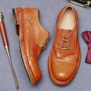 Chaussures en cuir formelles pour hommes à bout large, semelle Goodyear britannique embossée faite à la main, chaussures haut de gamme pour hommes - Product Image 6