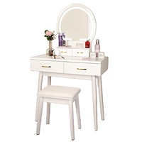 Table de maquillage moderne à 4 tiroirs avec miroir éclairé, table de maquillage en bois avec rangement pour chambre à coucher ou salle de bain