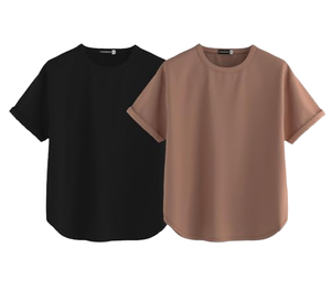 เสื้อยืดผู้หญิงทรงหลวมสีพื้น คอกลม แขนสั้น ผ้าถัก สวมใส่สบายทุกฤดู ความยาวปกติ - Product Image 1