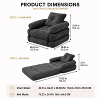 Canapé-lit pliable en velours côtelé gris, fauteuil lounge une place, assise sans cadre tout en mousse pour salon et chambre