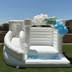 Château gonflable à double piste pour enfants, robuste, blanc, avec toboggan aquatique gonflable commercial extérieur et piscine à balles - Product Image 6