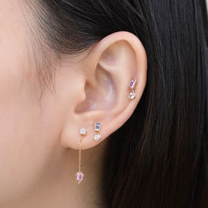 ต่างหูทองคำแท้ 18K ประดับพลอยหลากสี แซฟไฟร์สีชมพู ดีไซน์ใหม่ ขายส่ง สำหรับผู้หญิง - Product Image 6