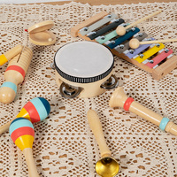 Infant Wooden Rattle Set Drum Toy Percussion Instruments Toy Wooden Musical Instrument Set Tambourine Xylophone Toys