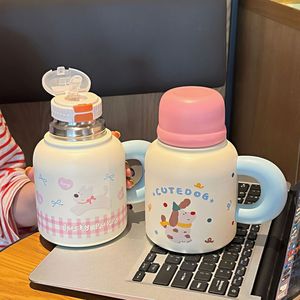 Botella de Agua Aislada Cutedog de Acero Inoxidable 316, Taza de Oficina con Asa Grande y Diseño de Doble Pajita - Product Image 3