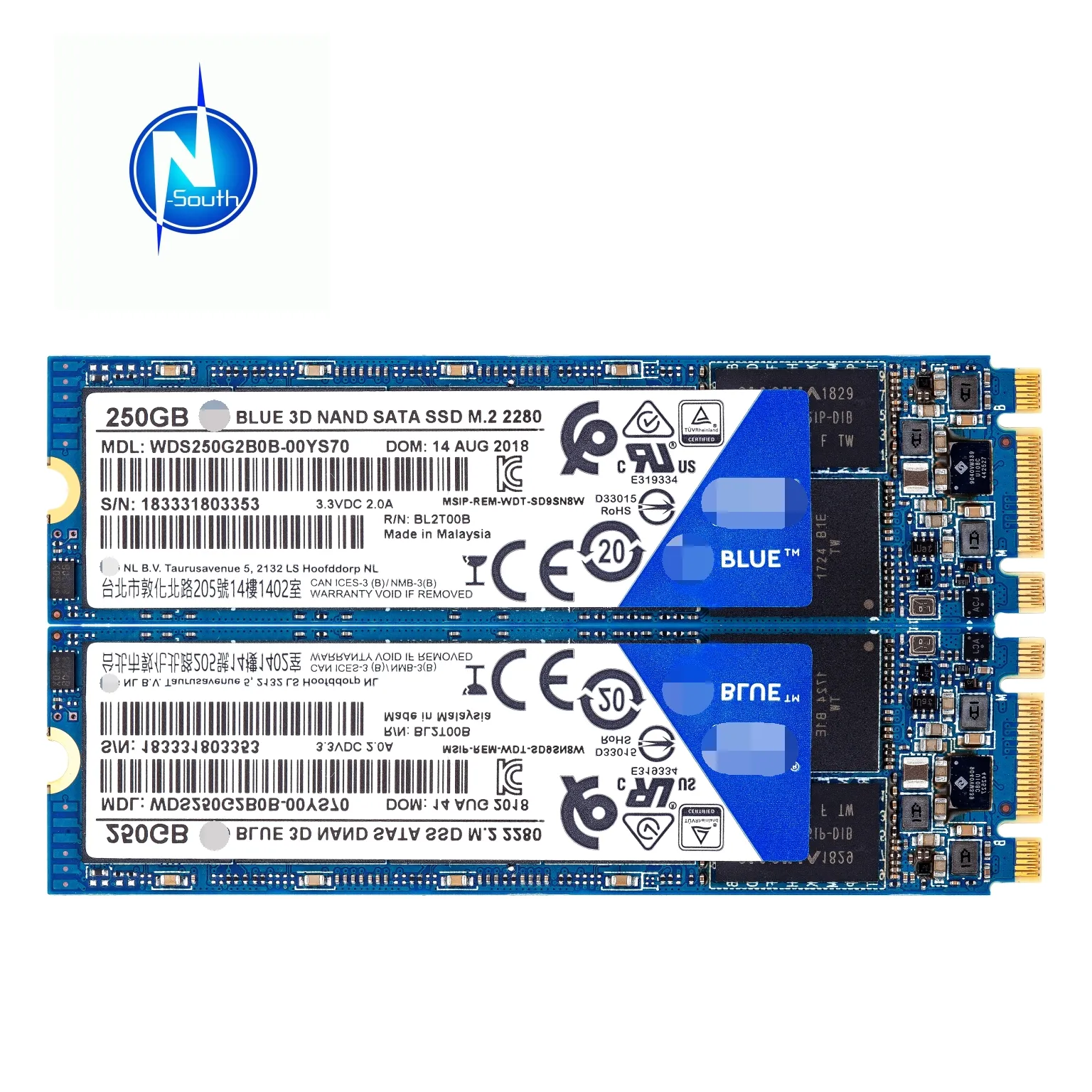 WD ब्लू के लिए 250GB M.2 2280 NVMe SSD SN550 WDS250G2B0B