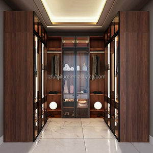 Best Fashion <b>Wardrobe</b> Wooden <b>Wardrobe</b> High Glass Door With LED Light In Bedroom Custom Cabinets Factories - Product Image 2
