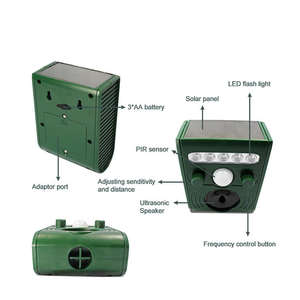 Repelente de animales ultrasónico alimentado por energía solar con sensor de movimiento y luces intermitentes. - Product Image 3